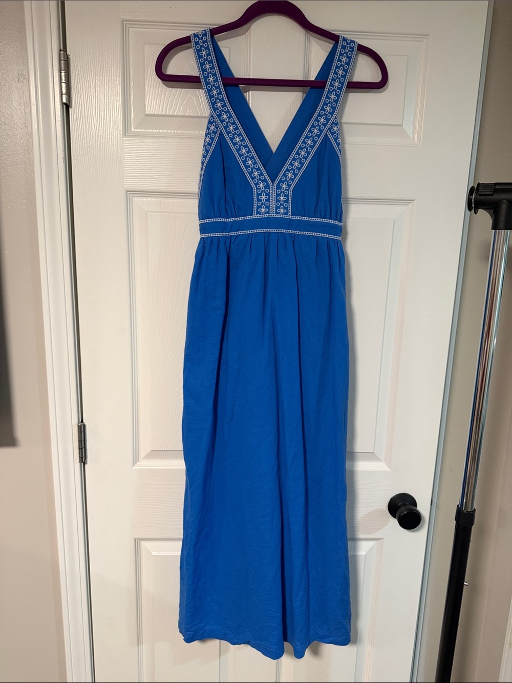 J. Crew Royal Blue Embroidered V-Neck Maxi Dress